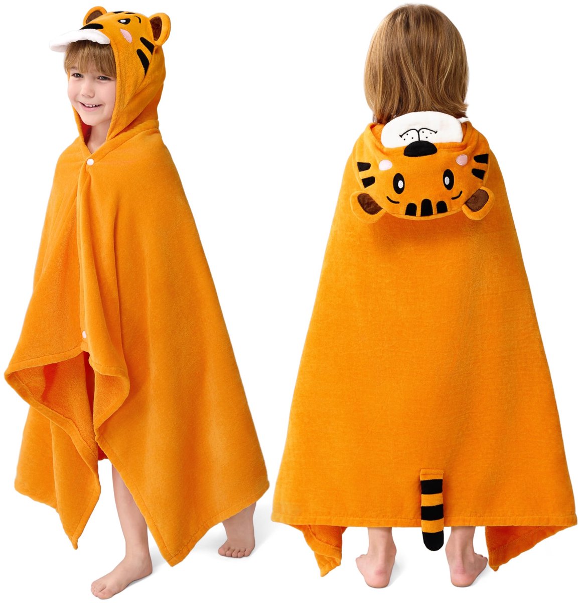 Omgoods - Kinder Badcape met Tiger Hoed, 100% Katoen