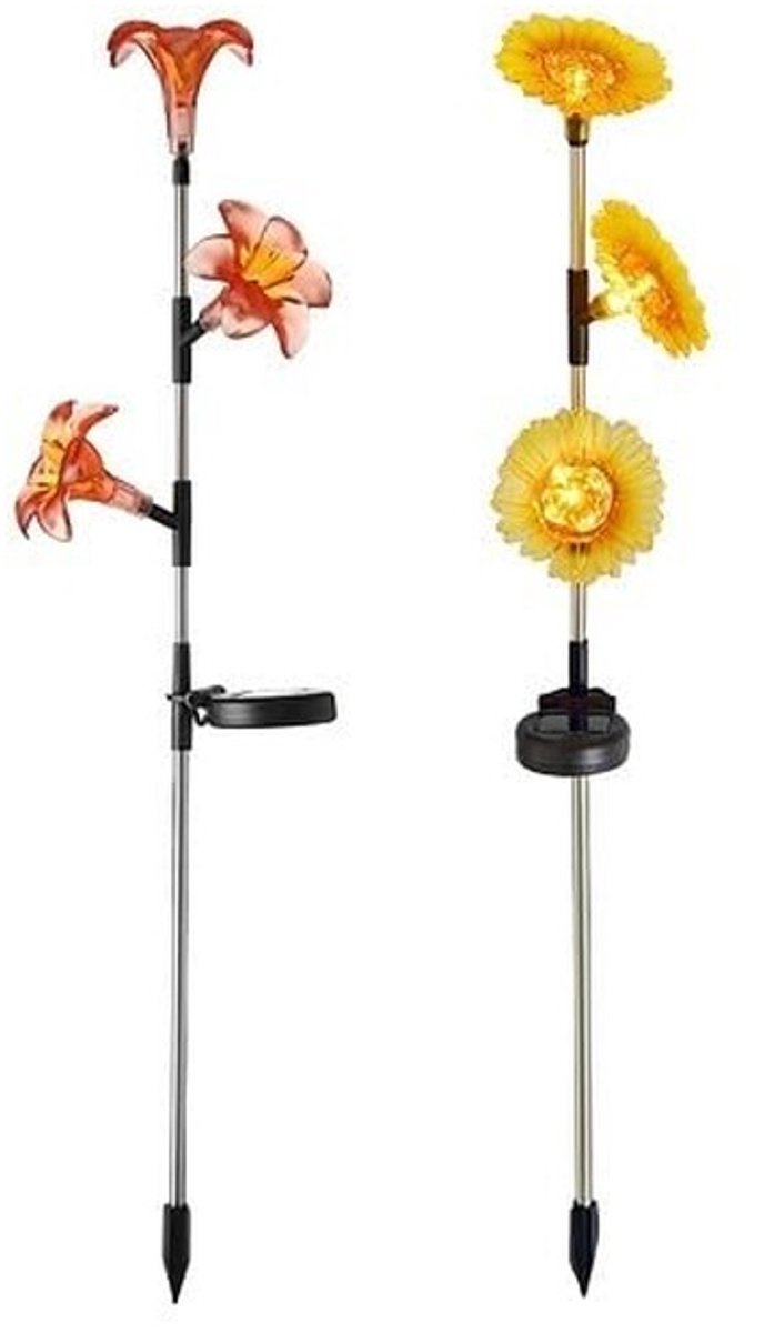 Omgoods - Decoratieve LED Solar Grondspike met 3 Bloemen, Weerbestendig