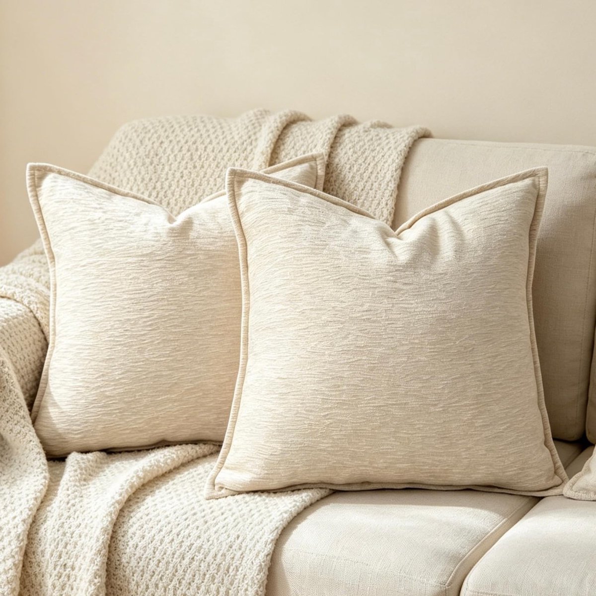 Omgoods - Set van 2 Chenille Kussenslopen 45 x 45 cm Beige, Luxe en Modern