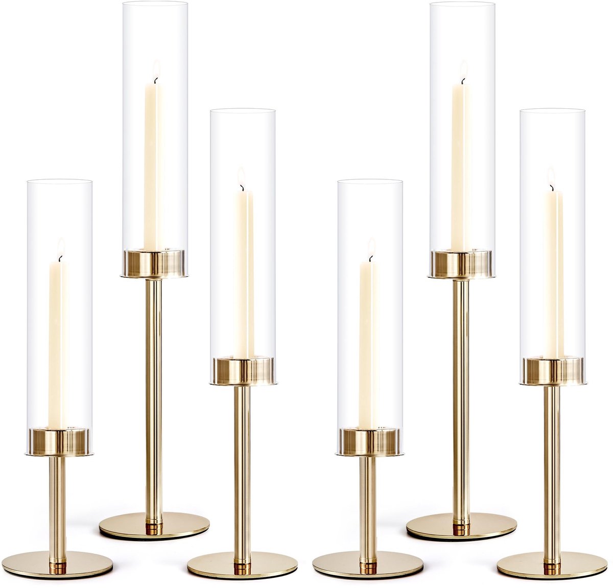 Omgoods - Set van 6 Hoge Winddichte Glazen Kandelaars voor Decoratie