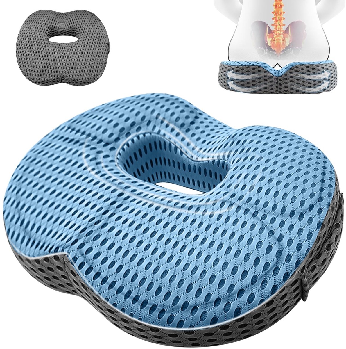 Omgoods- Zitkussen Orthopedisch - Anti-decubitus Kussen - Ergonomische Ontlasting - Stuitkussen - Heup Kussen - 18x9 cm Hol Ontwerp - Stoelkussen