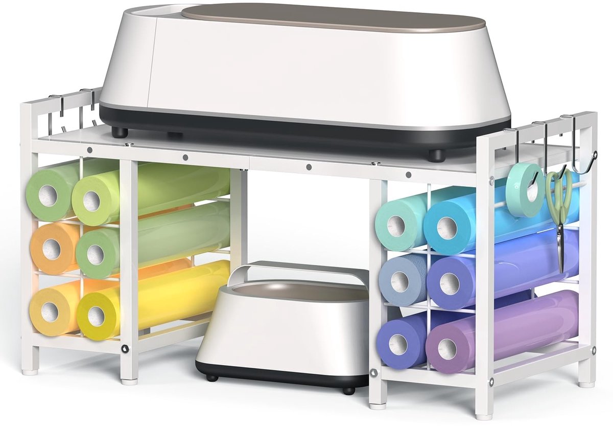 Omgoods - Craft Table met Opslag voor 12 Vinyl Rollen, Creatieve Werkplek, Wit