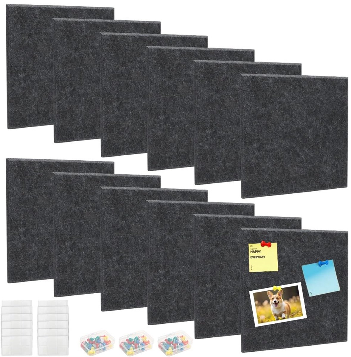Omgoods- Kurk-Prikbord 120 x 90 cm - Viltbord/Prikbord - 12 Viltpanelen - 80 Priknaalden - 60 Plaktabs - Duurzaam en Milieuvriendelijk