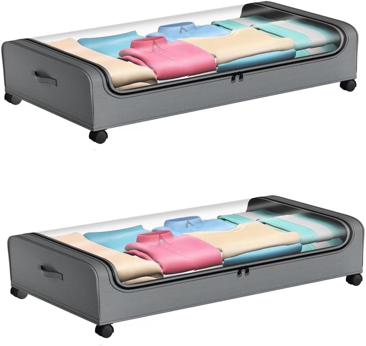 Omgoods - Onderbed Opbergbox op Wielen met Metalen Frame en Doorzichtige Deksel