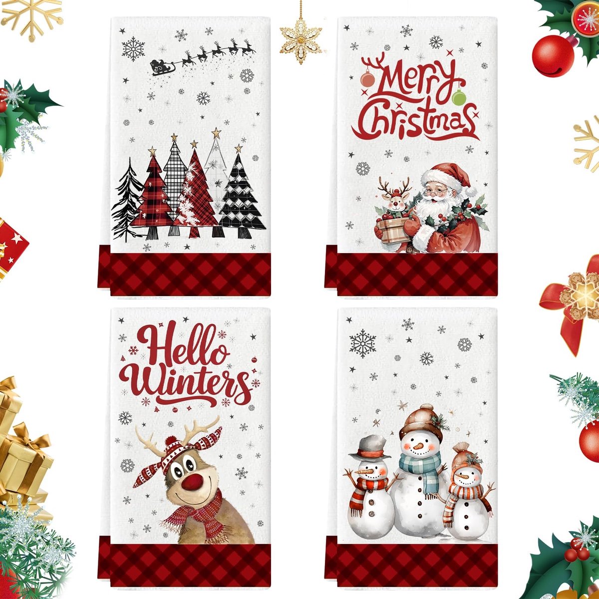 Omgoods - 4 Stuks Kerst Keuken Handdoeken - 40 x 60 cm