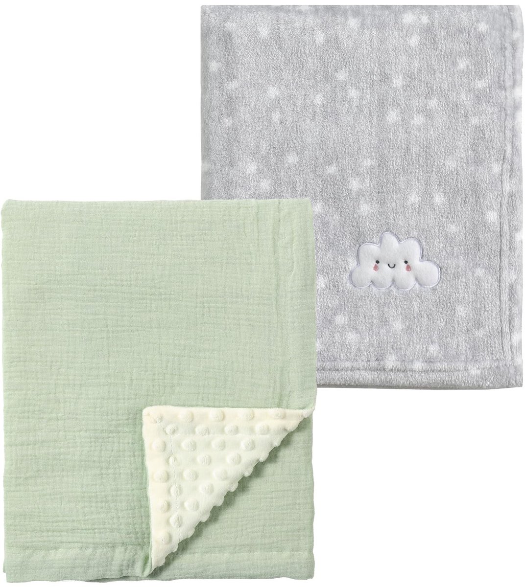 Omgoods - 2-Stuks Babydekens in Grijs en Muslin Groen