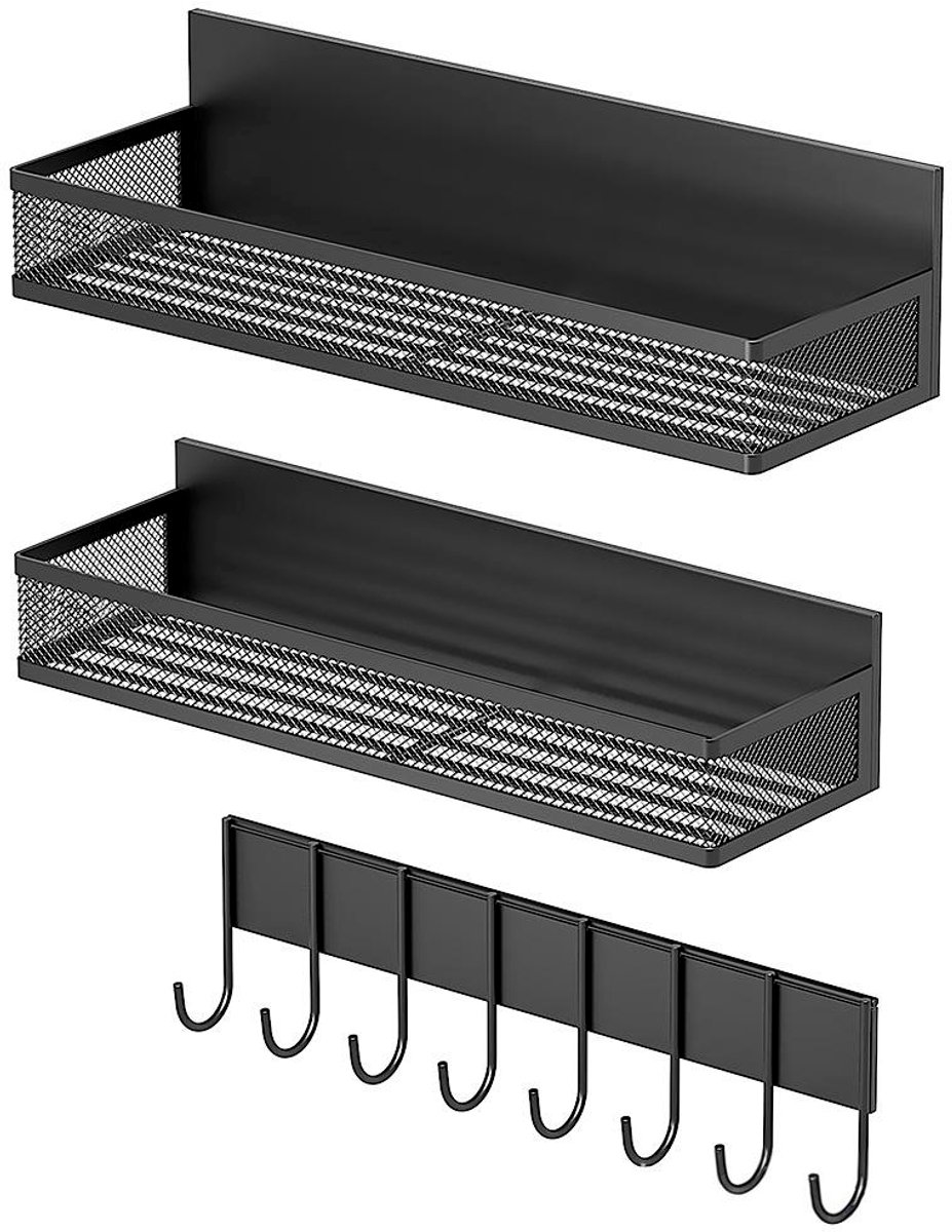 Koelkast zijplank – Open design – Magnetische koelkastplank – Supersterke magneet – Multifunctioneel – Geschikt voor koelkasten – Kruidenrek – Wandmontage – Keukenrek – Zwart