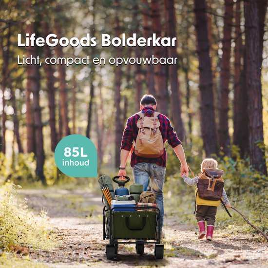 LifeGoods Bolderkar - Opvouwbaar - 80KG Draagkracht - 94L - Wasbaar - Stevige Wielen - Groen van LifeGoods — afbeelding 2
