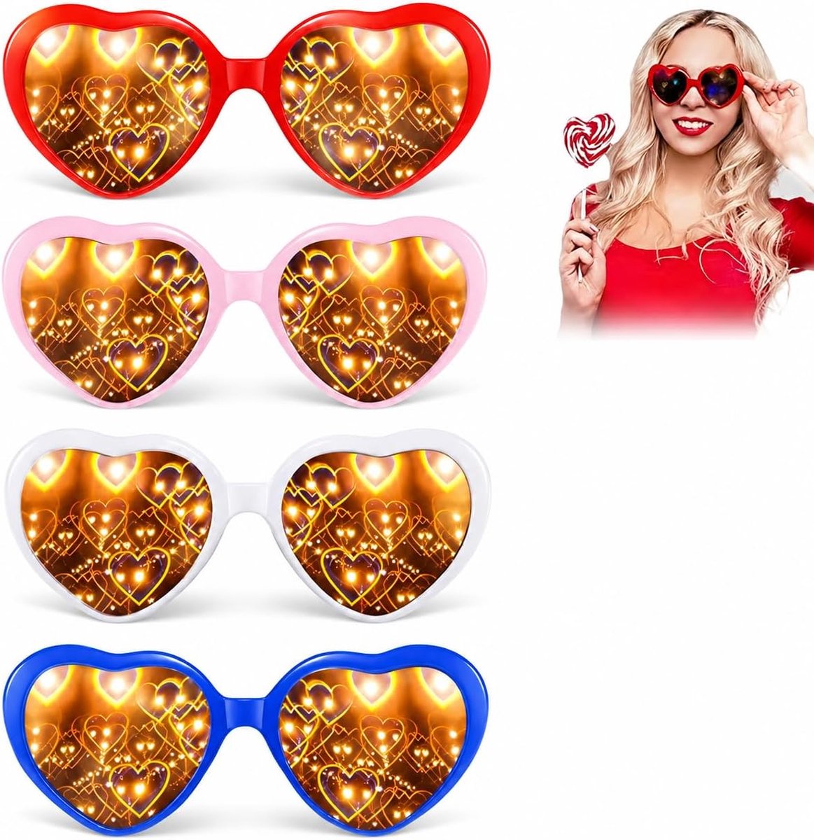 Bril Effect 4 Stuks 3D Bril Diffractie Bril Met Hart Effect Voor Mardi Gras Muziek Festivals Party Bar Vuurwerk