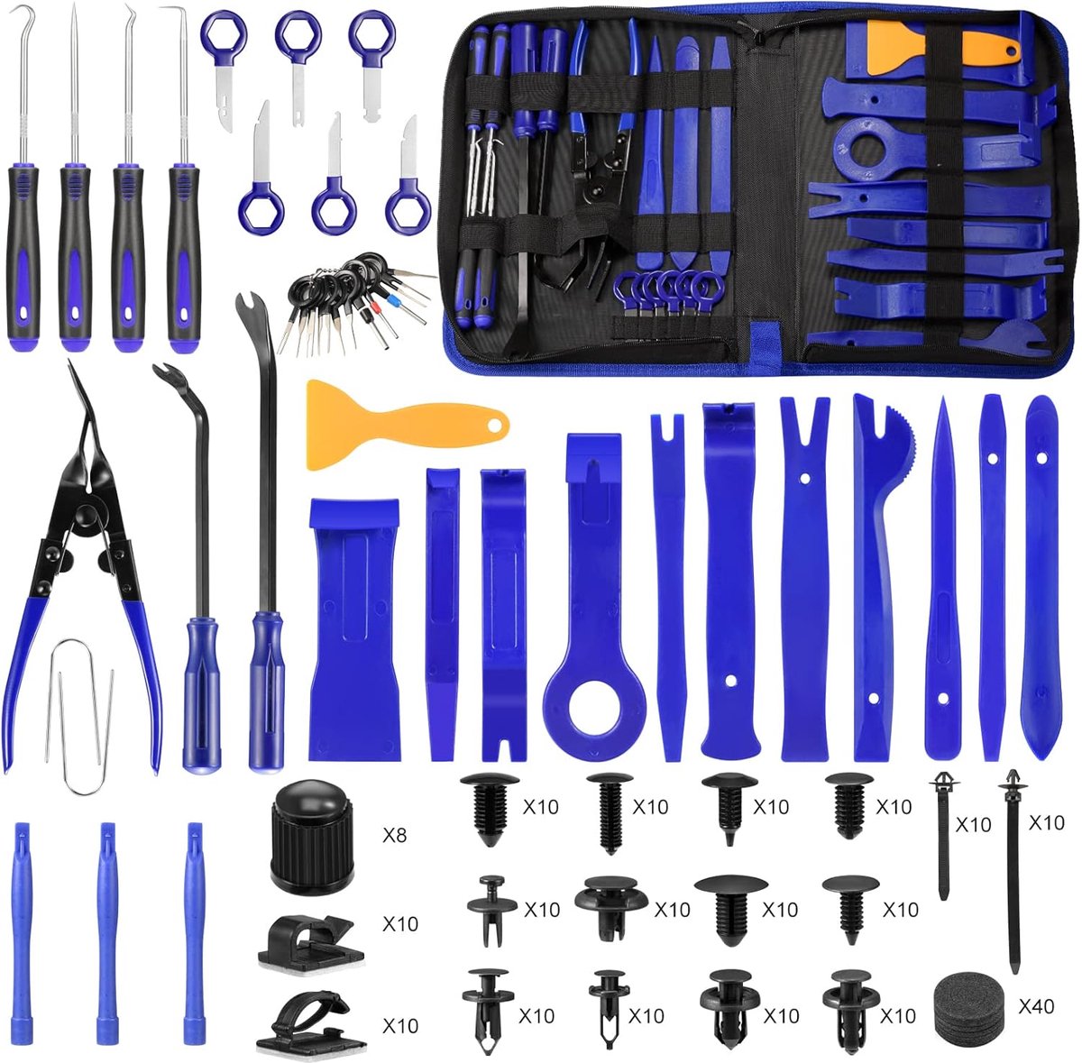 250-delig demontagegereedschap auto sierlijstwiggen hefboomgereedschap auto universeel installatiegereedschap clip remover deurbekleding losmaker binnenbekleding voor autodeur (Blauw)
