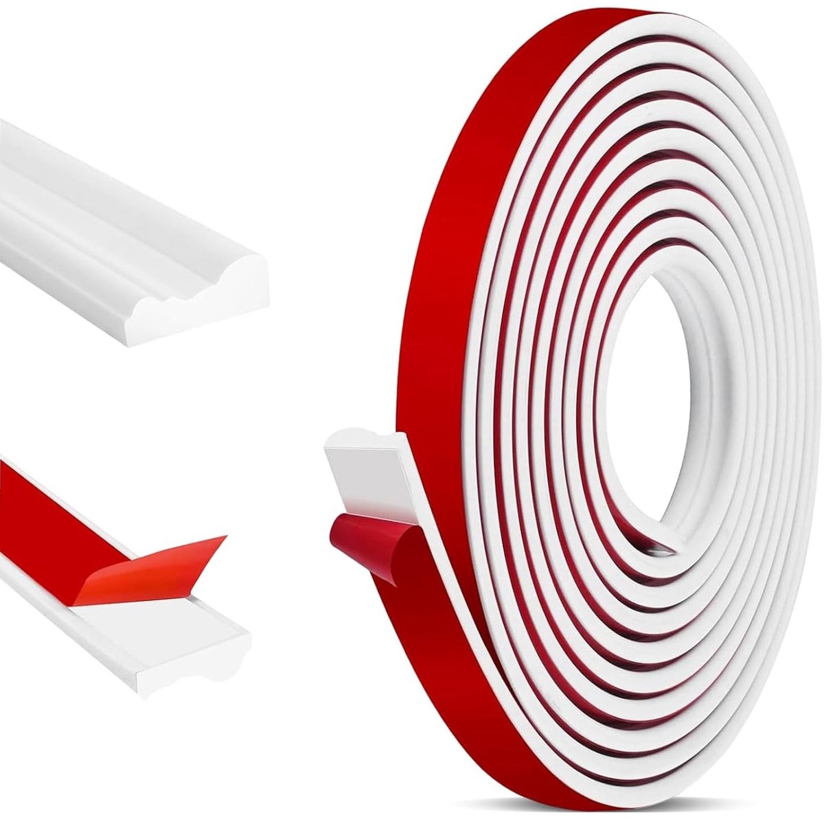 Zelfklevende Wandstrips 5 m x 32 mm Decoratieve Plinten voor Muren, Kasten en Deuren, Flexibele 3D Plafondlijst in Wit Styrofoam