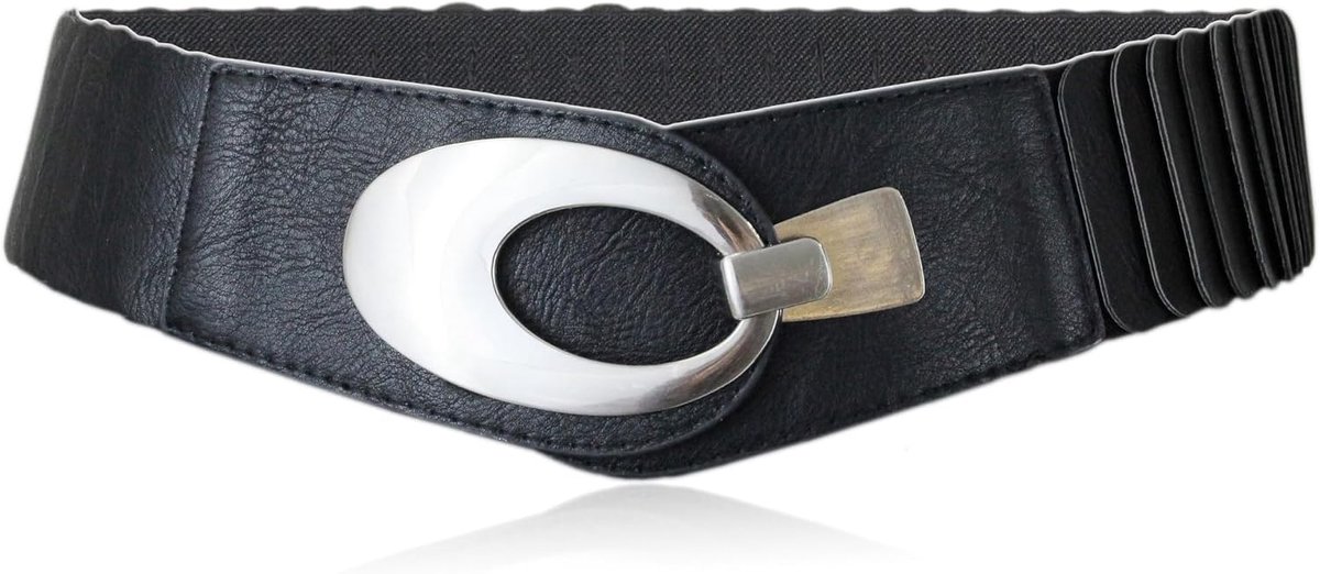 irisaa Brede damesriem, elastische tailleriem, heupriem, stretch riem met haaksluiting, zwart, One Size