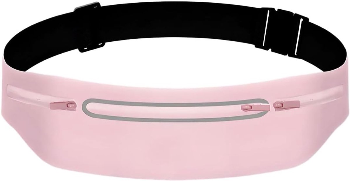 hardlooptas, joggen, hardloopriem, licht verstelbaar, waterdicht, met 3 zakken, heuptas voor hardlopen, joggen, met reflecterende strepen voor hardlopen, fietsen, wandelen, roze, 60