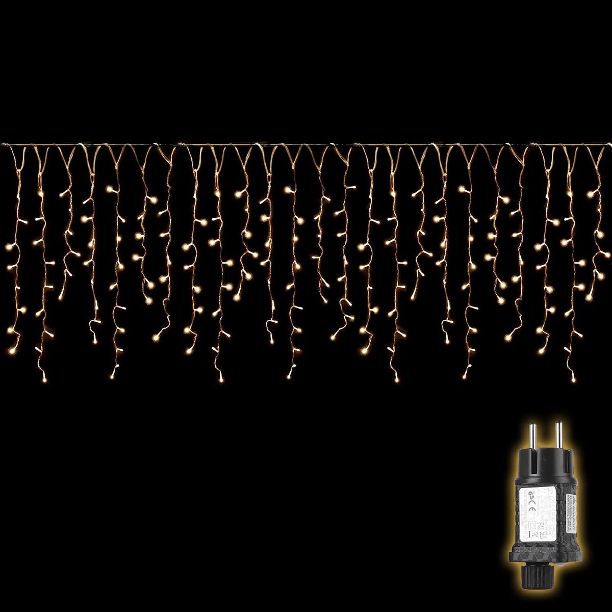 10m LED-lichtgordijn + 3m voedingskabel, decoratieve LED-lichtketting met 400 spatwaterdichte LED's, 31V veiligheidsvoeding, 8 bedrijfsmodi met geheugenfunctie - warm wit