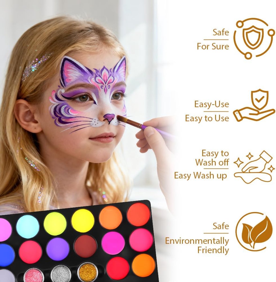 20 kleuren op oliebasis, niet-giftige gezichtsverfkit inclusief sjablonen, kwast, stickers, haarverfkam, sponzen, feestmake-upset voor Halloween, Kerstmis, cosplay