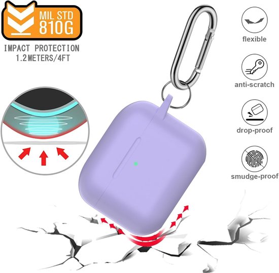 hoes voor AirPods Pro 3 2025, beschermende siliconen Case voor Air Pods Pro 3 Skin Front LED zichtbare siliconen cover met karabijnhaak, Lavendel — afbeelding 2