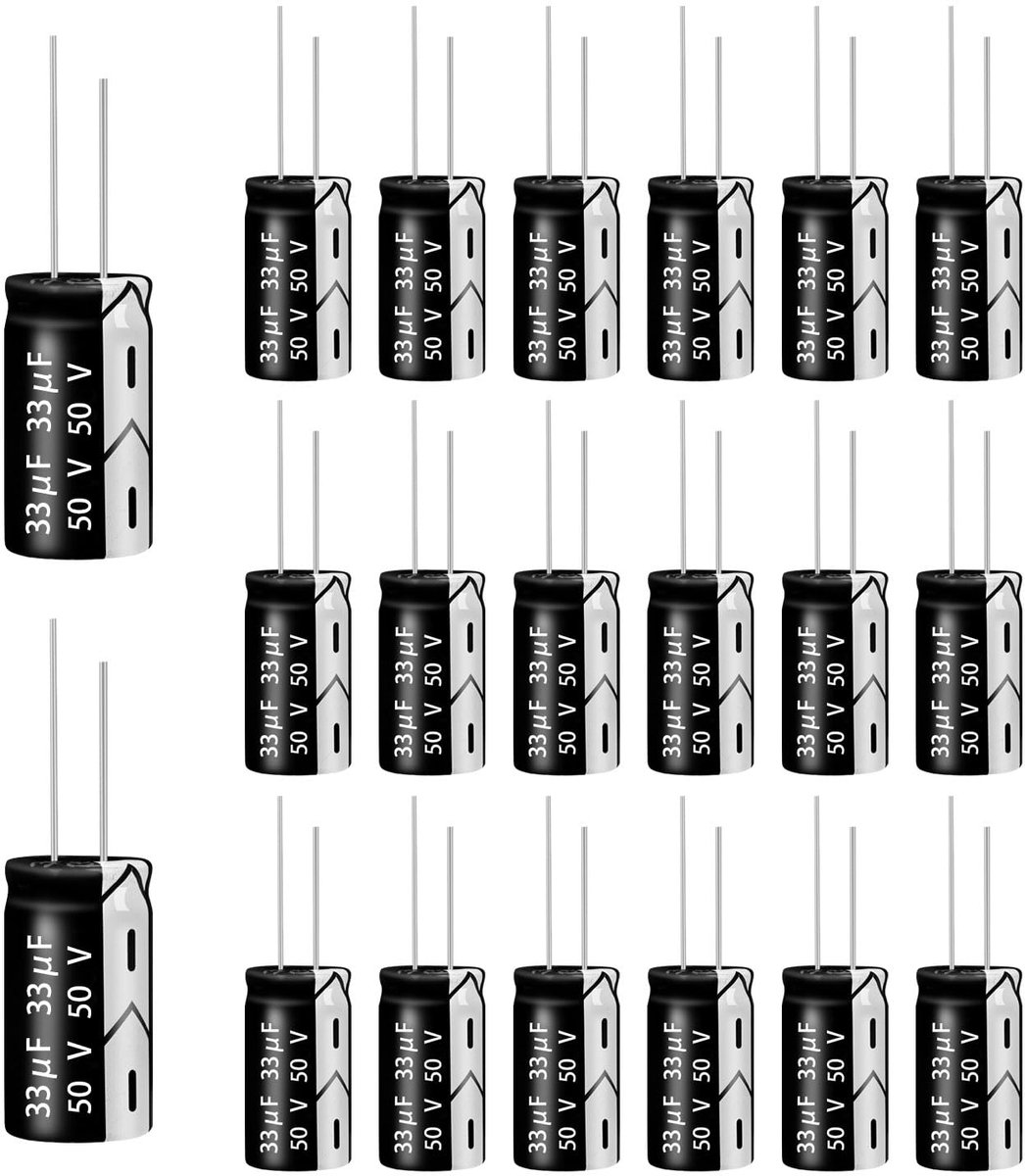 33µF 50V 6x12mm 50/60 Hz elektrolytische condensator | 33uF 50V condensator,geschikt voor diverse elektronische apparaten en schakelende voedingen (verpakking van 20 stuks)
