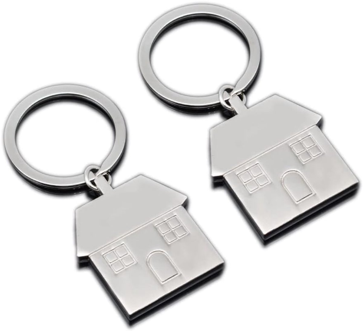 2 stuks zilveren sleutelhanger met huis, metalen kleine sleutelhangers voor koppels, sleutelhanger familie, cadeau voor koppels, ouders, eigenaren