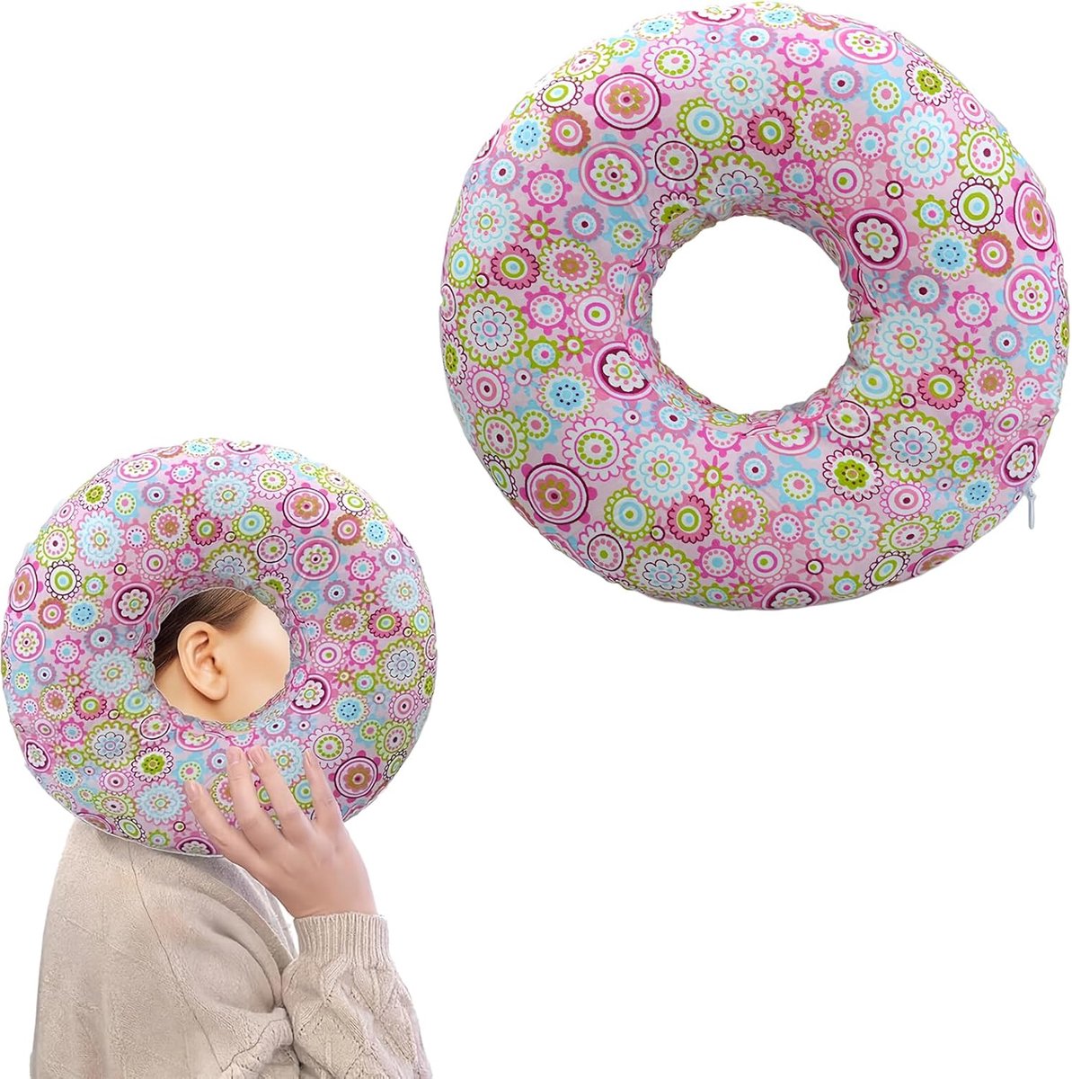 oorkussen voor zijslapers, donutkussen met gat voor oor, piercingkussen voor zijslapers, rond katoenen piercingkussen, donutkussen tegen oorpijn voor pijnverlichting