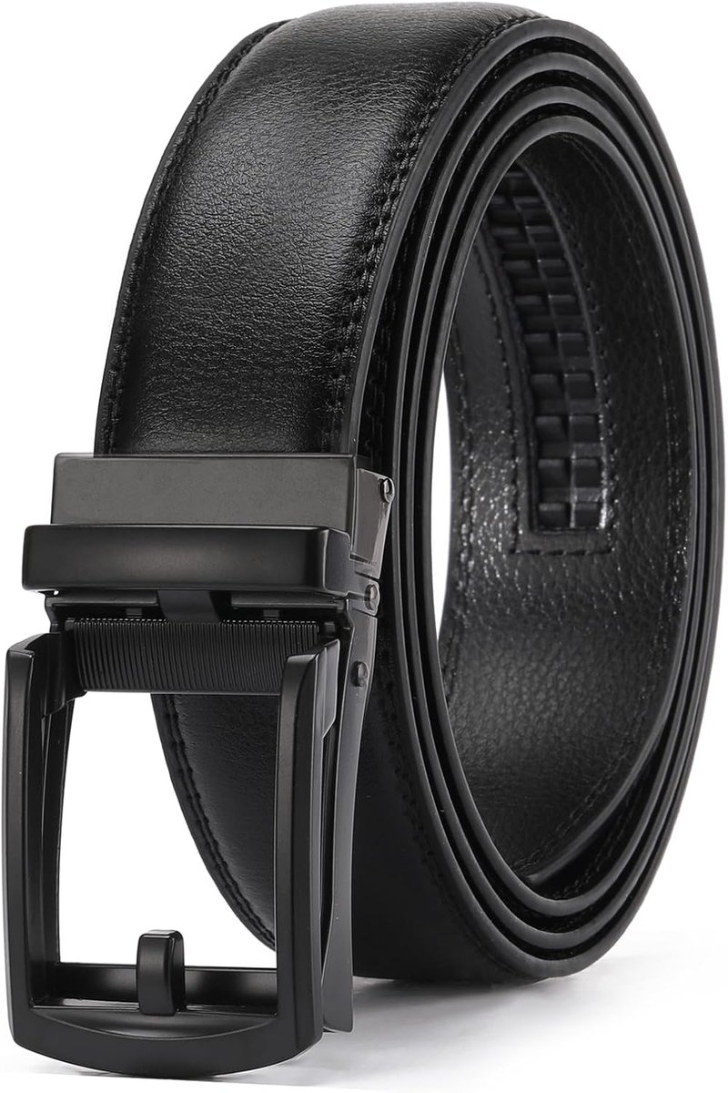 Herenriem van leer, zonder gaten met automatische gesp, riem 35 mm voor kleding en vrije tijd, cadeau voor mannen