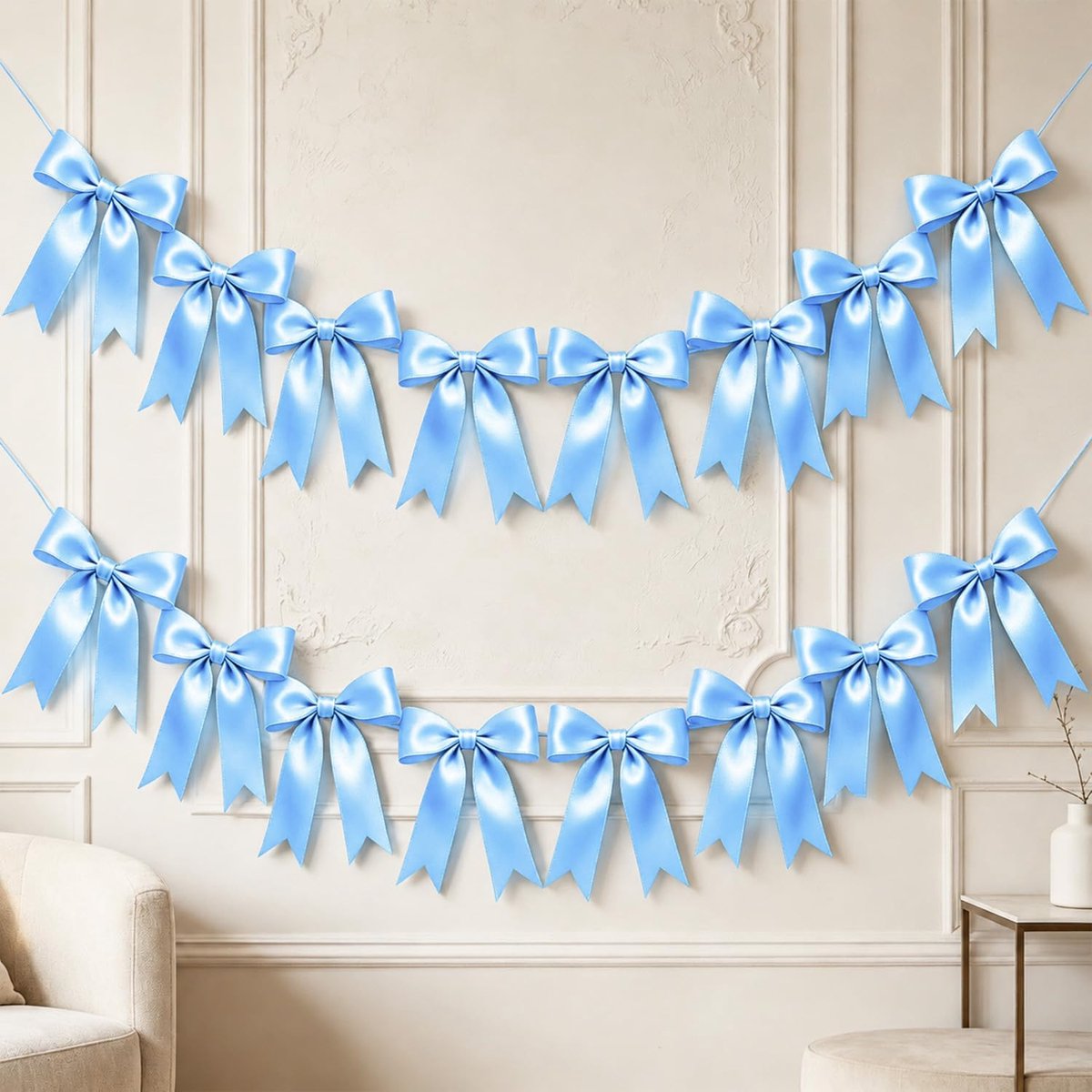 Strikken Slinger, Satijnen Lint Banner met 8 Strikken per String voor Bruiloften, Baby Showers, Verjaardagen en Kinderkamer Decoratie