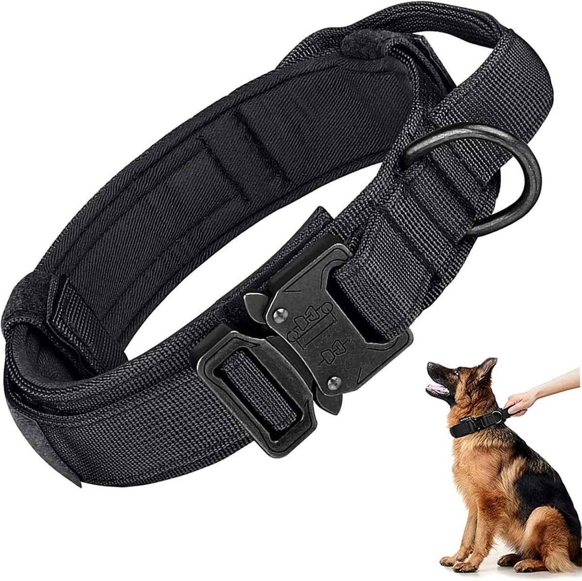 SnelShoppen - Hondenhalsband met Handvat, Tactische Hondenhalsband, Militaire Hondenhalsband, Nylon Gevoerd Metalen Gesp voor Middelgrote en Grote Hon