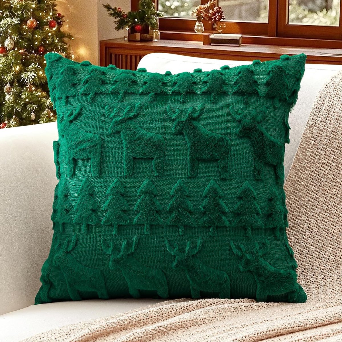 Korte Wolvelours Decoratieve Kerst Kussenslopen voor Bank en Slaapkamer, 45 x 45 cm, Perfect voor Kerstboom en Sfeer