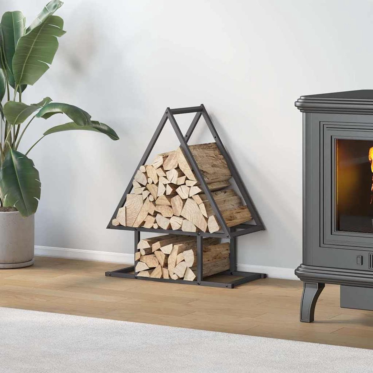 Houtopslag Rek - Brandhouthouder Stabiliteit - Hout Opslaan - Luchtcirculatie Ontwerp - 50x25x60 cm - Zwart