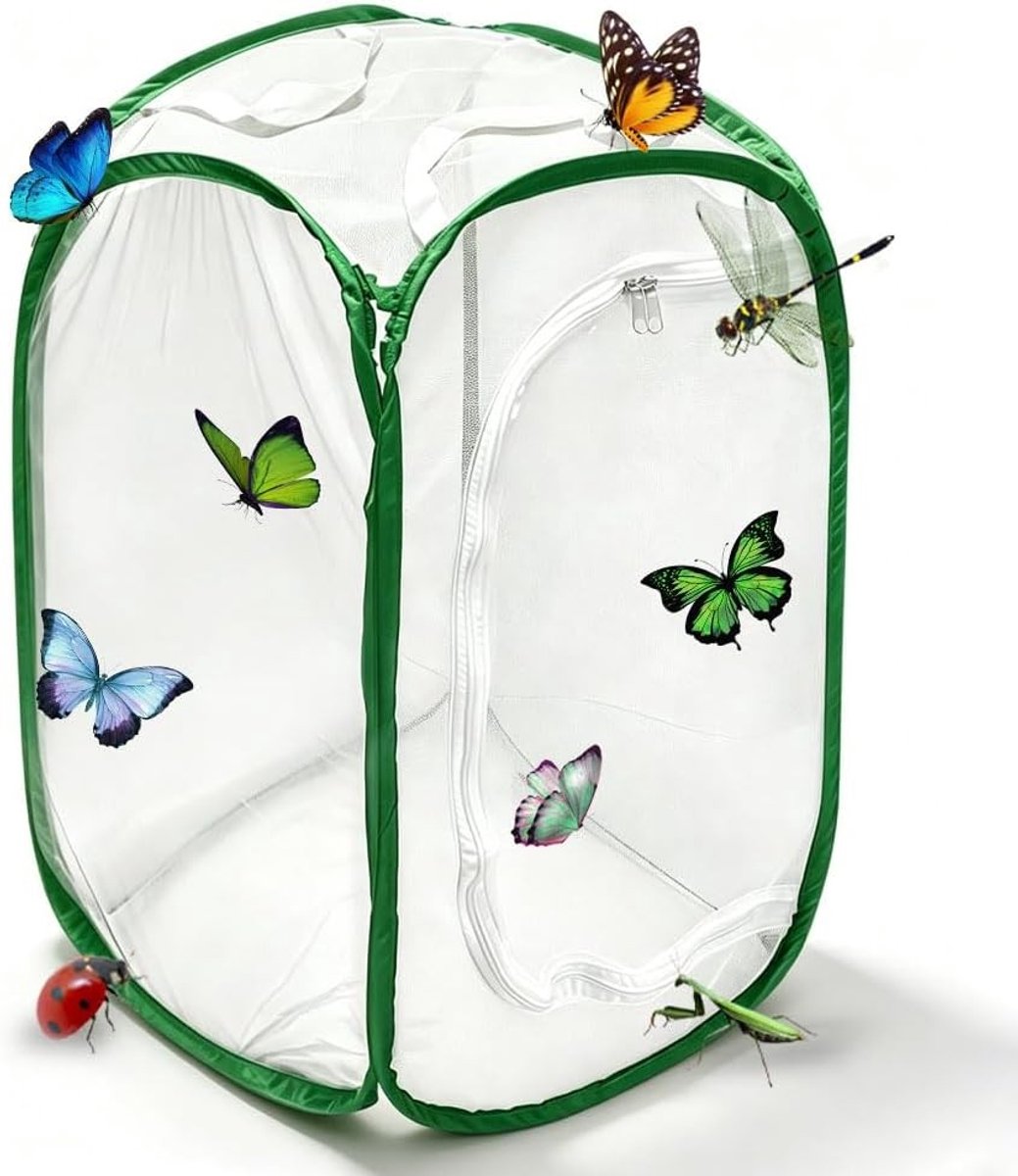 SnelShoppen - Insecten- en Vlinderhuis - Vouwbare Vlindertuin met Rits, Opvouwbare Mesh Omheining, Pop-up Mesh Schuilplaats voor Bescherming van Plant