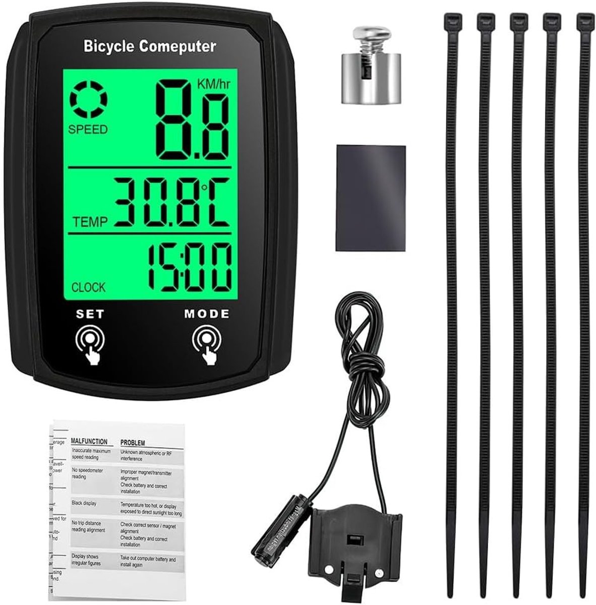 Digitale fietscomputer met 19 functies, waterdicht, snelheidsmeter en verlicht display voor nauwkeurige ritregistratie