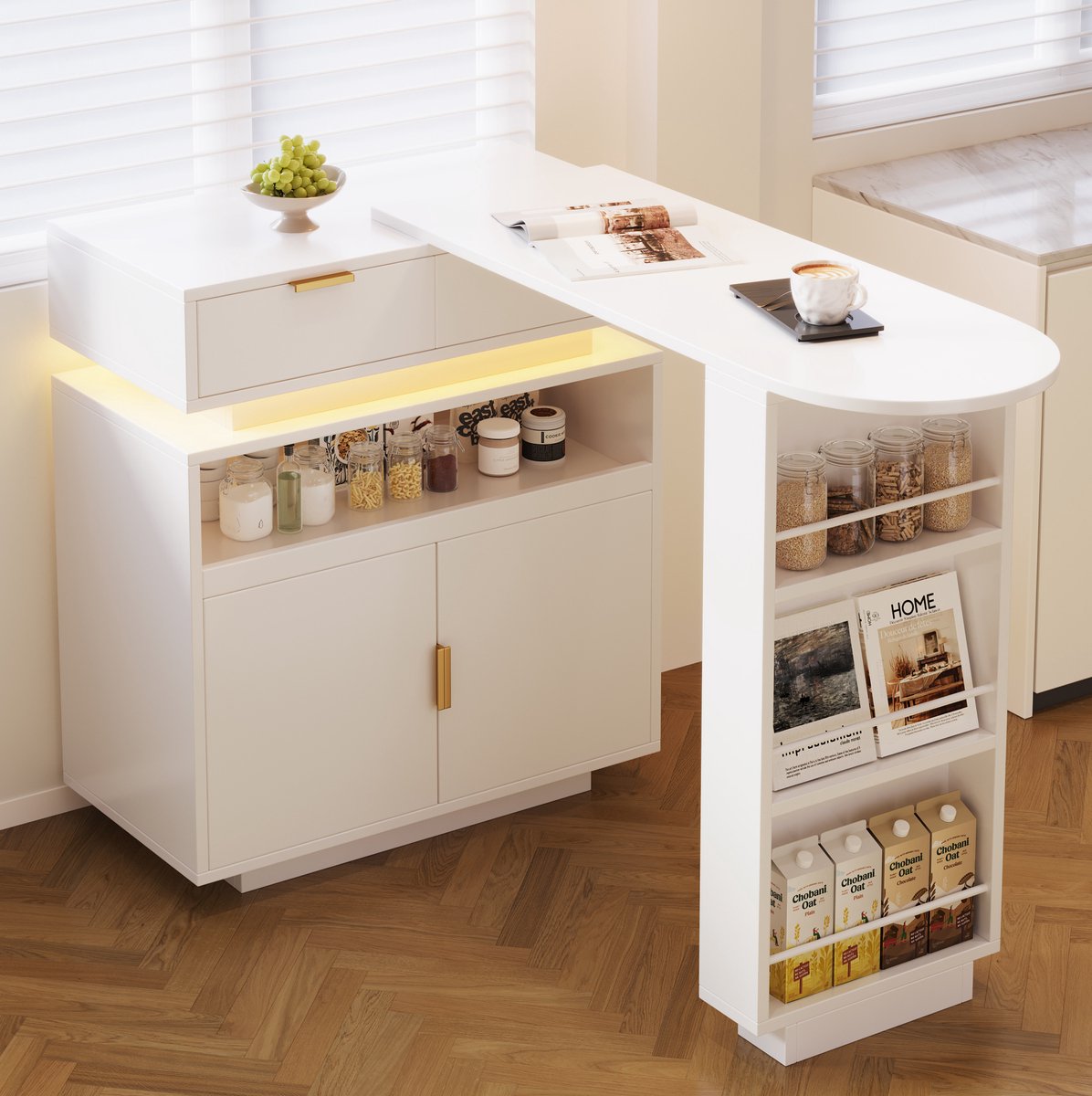 COVREO Bartafel 183x40x99,5 cm wit, MDF met opbergruimte en LED