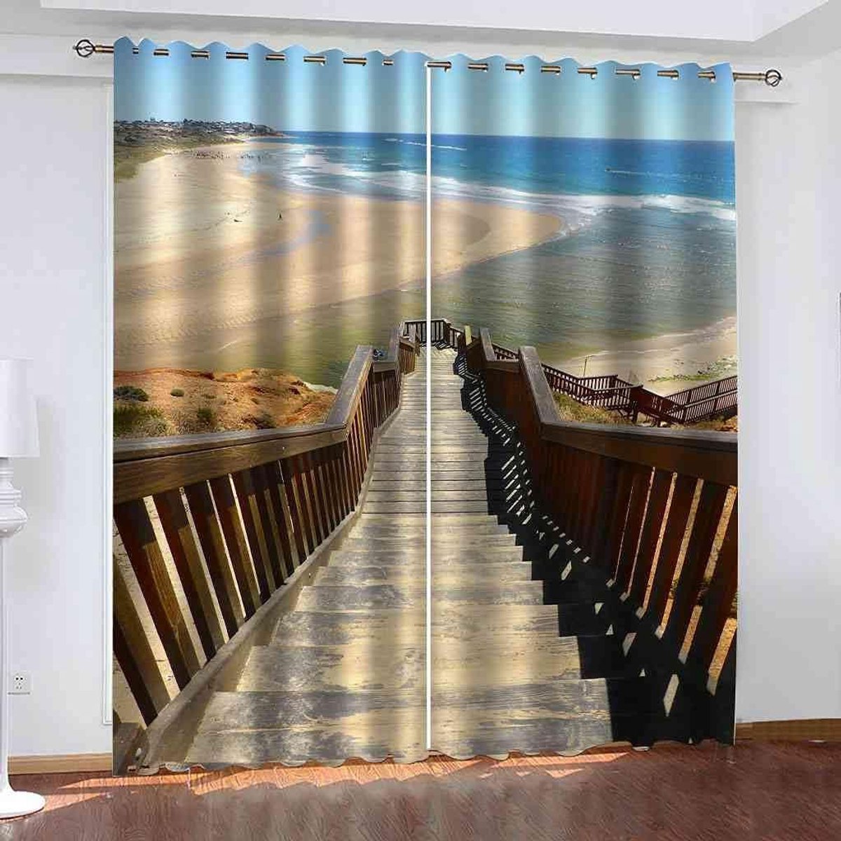 Verduisteringsgordijnen Strand Hout - Decoratieve Gordijnen Slaapkamer - Ruimte Verduisteren - Drievoudige Weeftechnologie - 264x242 cm - Ni