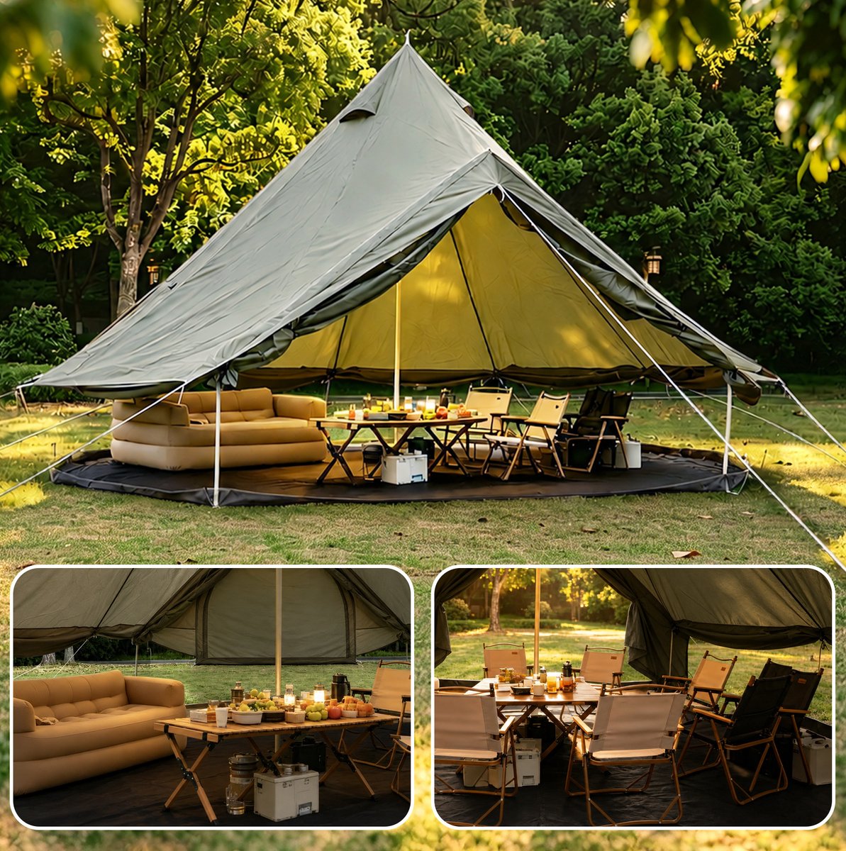Tipi-Tent – 4-8 Personen – 400 x 400 x 250 cm – Polyester – Donkergroen – Voor Kamperen En Overnachten