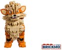 Gele en oranje LEGO Arcanine figuur met manen en staart.