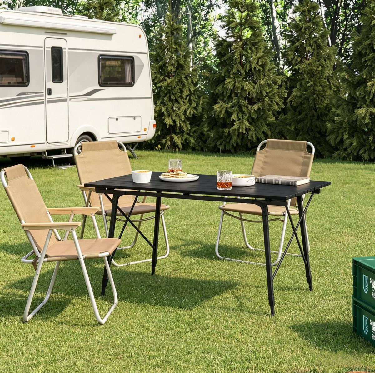 DESMIU Tuintafel - In Hoogte Verstelbaar En Opklapbaar - Voor Kamperen En Buiten Gebruik - Aluminium - Rechthoek - Zwart - 120x68,5 Cm