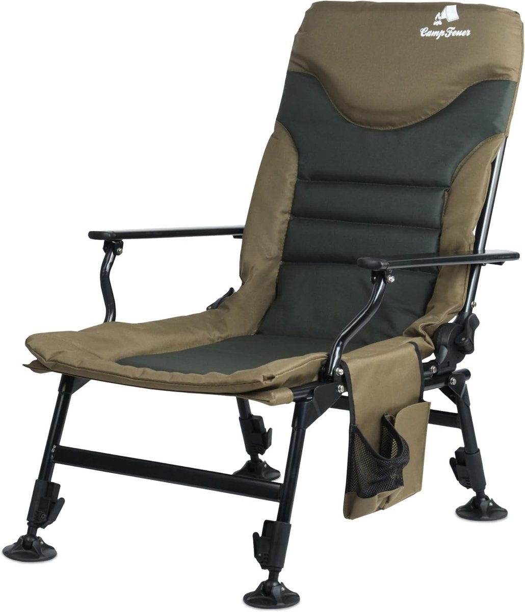 SnelShoppen - Verstelbare Campingstoel - Opvouwbare Visstoel - Outdoor Reisstoel voor Kamperen, Vissen, Tuinieren - Olive Groen - Met Rugleuning en St
