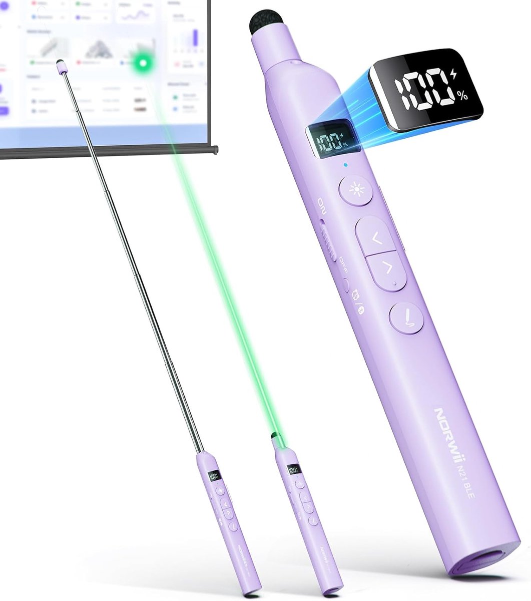 Bluetooth-presentatieklicker met telescopische pointer - paars - draadloze presentator - ideaal voor PowerPoint - ShopVlot
