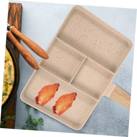Ontbijtpan Met Handvat - Koekenpan Eieren - Snelle Maaltijden Bereiden - Gedeelde Pan 4 Gerechten - 35X27.5CM - Beige — afbeelding 2