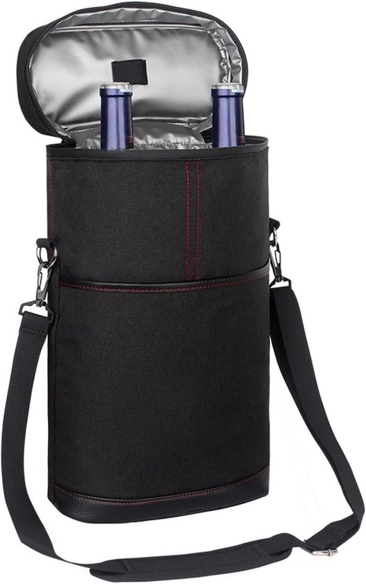 Wijnkoeltas, 38 x 23 x 11 cm, geïsoleerde whiskybescherming van Oxford-stof, draagtas voor feestjes, reizen, thuis en restaurants, met accessoires — afbeelding 2