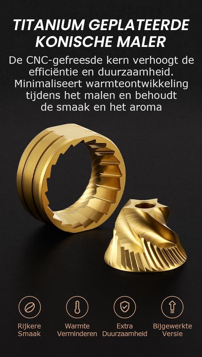 Handmatige Koffiemolen met 20 Instellingen, 35g Capaciteit, Reiskoffer en Schoonmaakgereedschap - Consistente Maalresultaten met Ti-geplateerd Rvs Conische Maalschijven — afbeelding 5