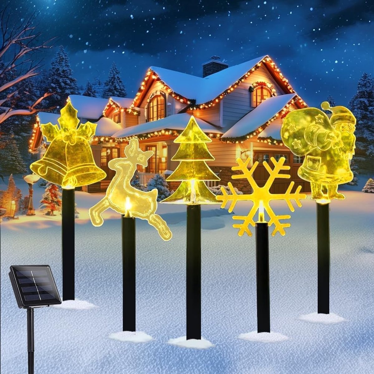 Zonne-energie Tuinverlichting voor Kerstmis - 5 Stuks Decoratieve Tuinlampen voor Buiten en Feestdagen