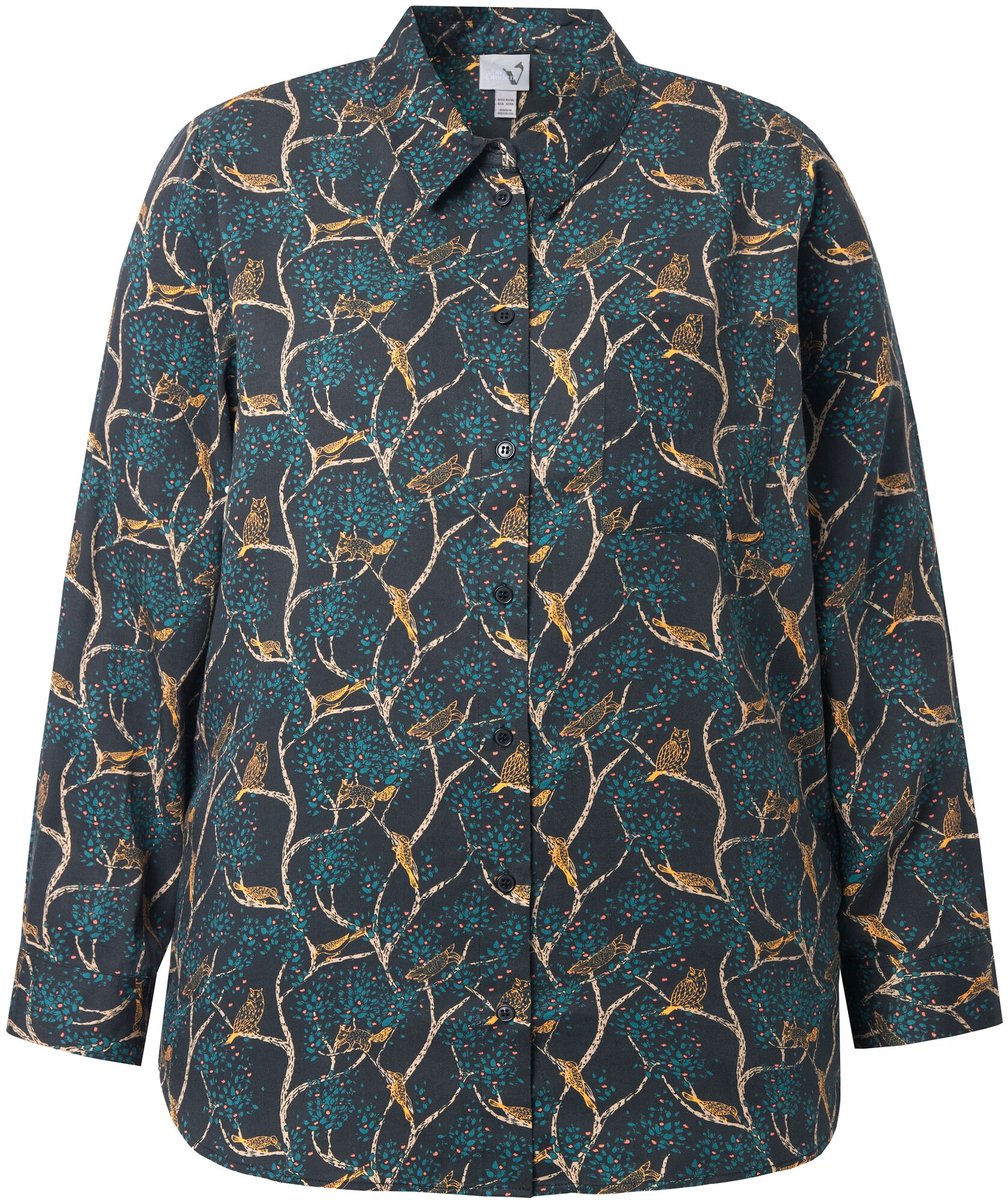 Ulla Popken - Dames - Overhemdblouse landhuisprint overhemdkraag lange mouwen - Klimopgroen - Maat 62+