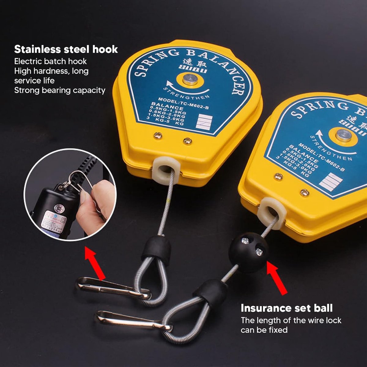 SnelShoppen - Spring Balancer Retractable Tool Holder - 0.6kg tot 2kg - Verstelbare Lente Balancer - Gereedschap Bevestigingshouder met Haak voor Mont