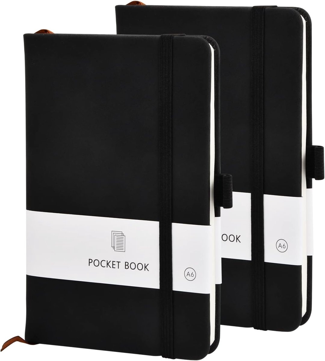 SnelShoppen - Notitieboek A6 Lijn Papier, Dikke Lederen Paperback met Elastiek en Penlus, Klassiek Gestreepte Hardcover voor Dagboek, Zwart