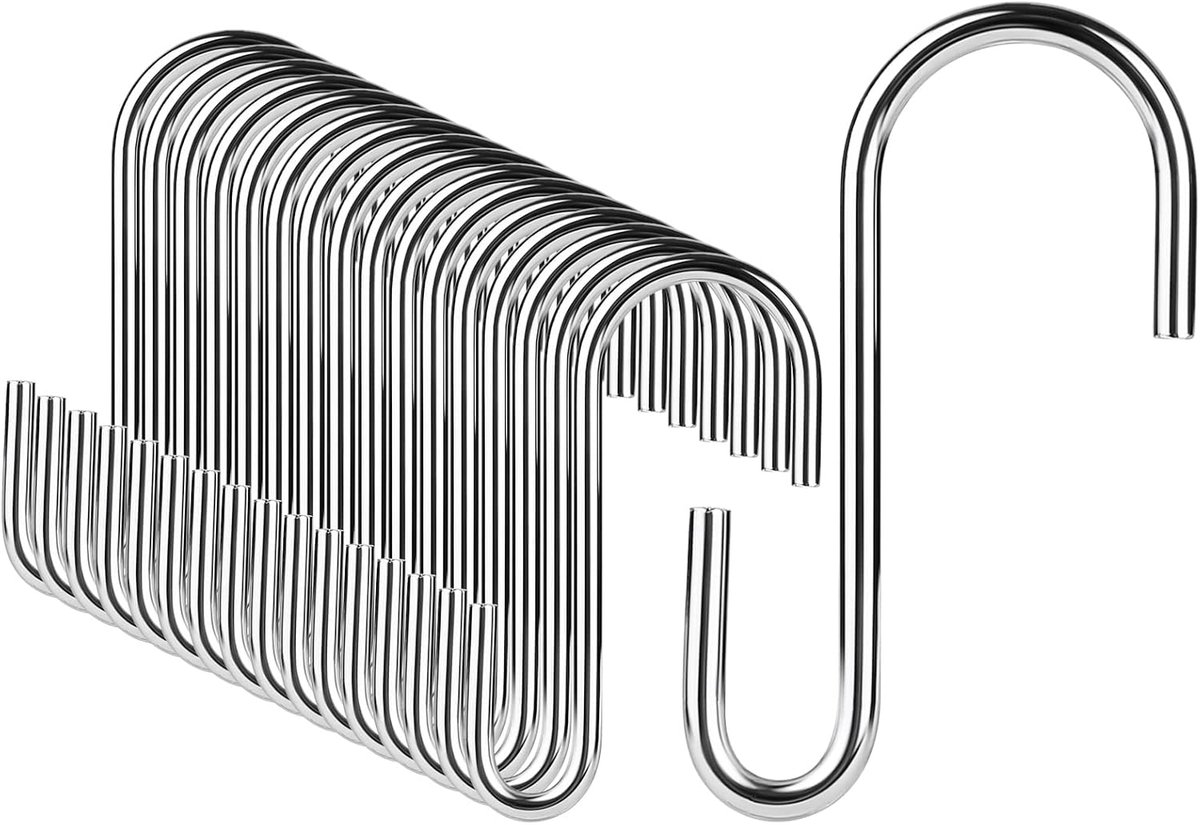 SnelShoppen - 20 Stuks S-Haak Haken RVS, Metalen S-Haken voor Keuken, Badkamer, Tuin, Kleding, Planten, Pannen, Bestek, Silvery, 6cm, Maximaal 7kg
