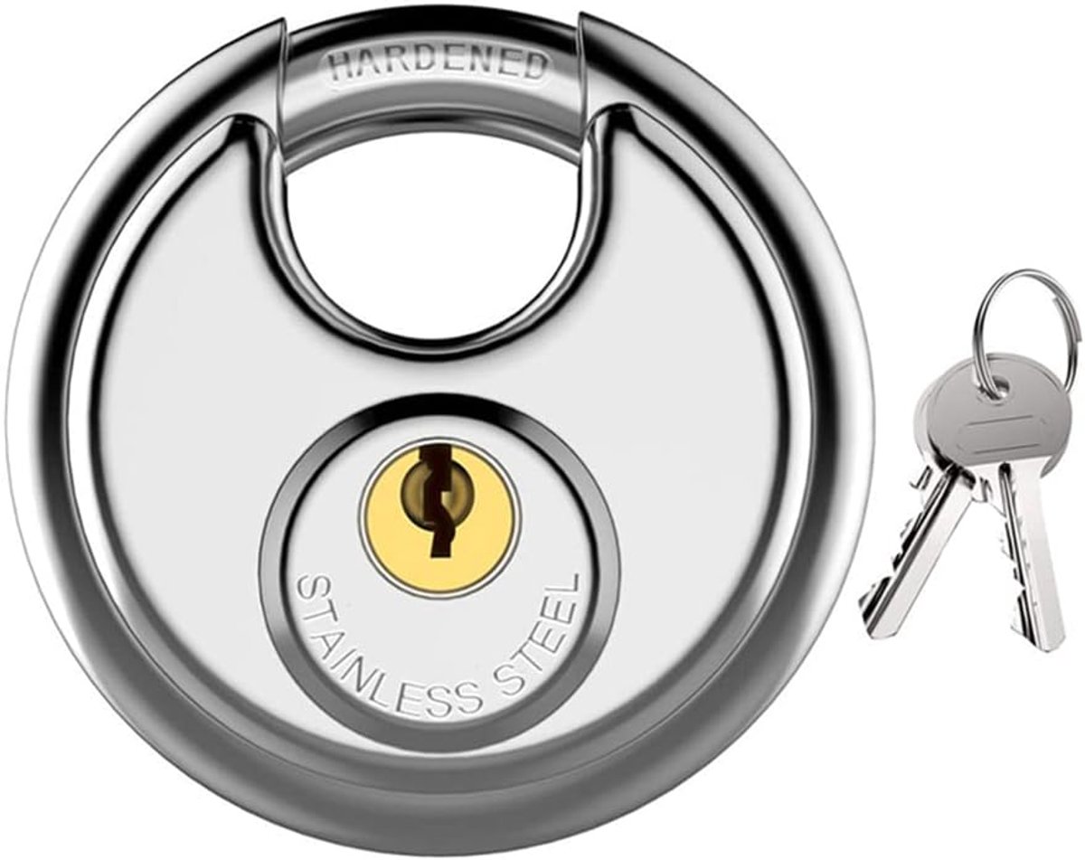 SnelShoppen - Circulaire Raam Gordijn Slot 70mm Rond Weerbestendig Hangslot met 2 Sleutels Schijfslot Beveiligingsslot voor Opslagunit Buiten, Poort,