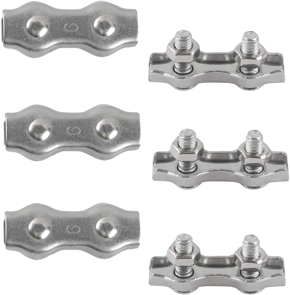 SnelShoppen - M6 Duplex Klem 304 RVS Zware Draad Touw Clips Duplex Bout Kabel Klem voor Draad Touw Kledinglijnen Vaste Patio Hangend Zon Zeilen 6 Stuk