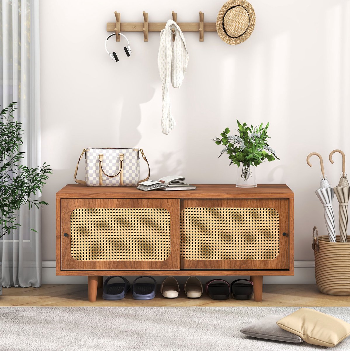 COVREO Schoenenkast 104x40x48 cm walnoot, spaanplaat met 2 deuren