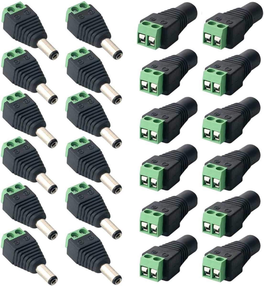 SnelShoppen - 12 Paar 5.5 x 2.1mm DC Plugs, 12V/24V DC Voedingsadapter, 2 Pool Male en Female Plug Connector Set voor Energiezuinige Verbindingen