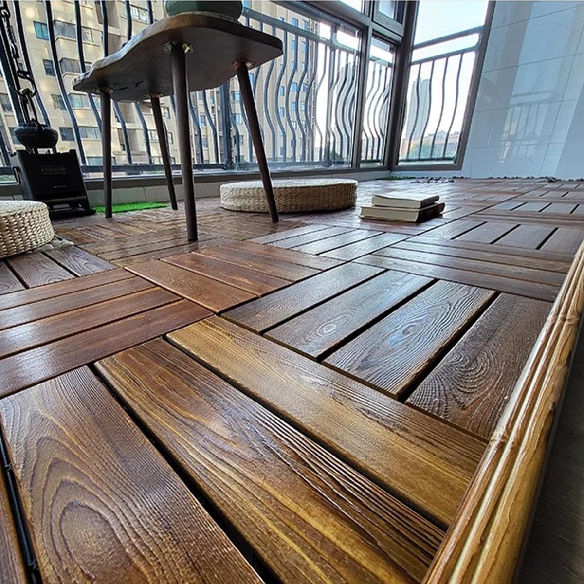 Houten Terrastegels - Vloertegels Buiten - Terras Verfraaien - Antislip Ontwerp - 3 stuks - Houtkleur